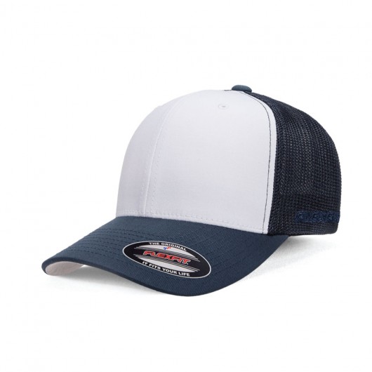 Navy White Flexfit Trucker Mesh Caps